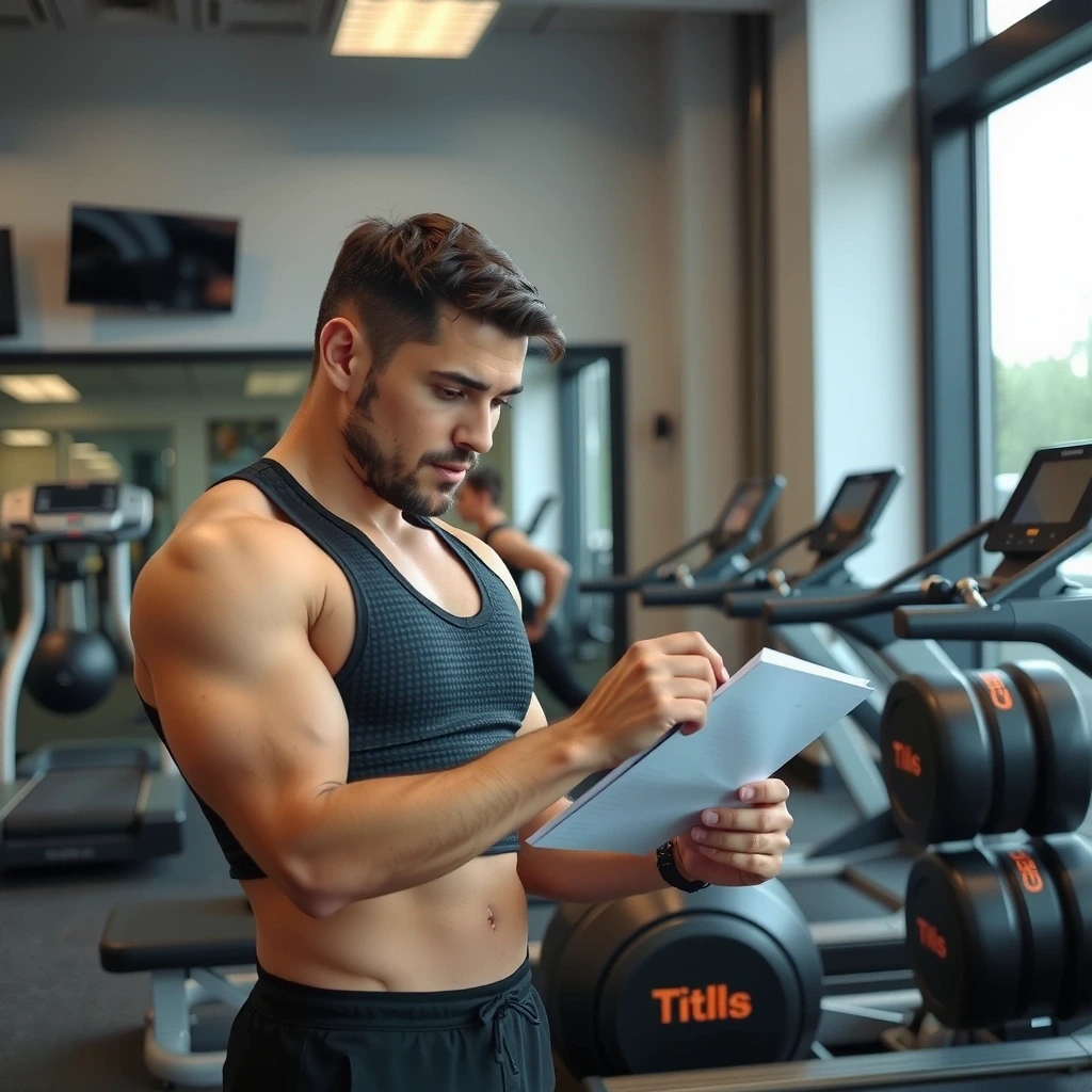 Fitness coach reviewing notes